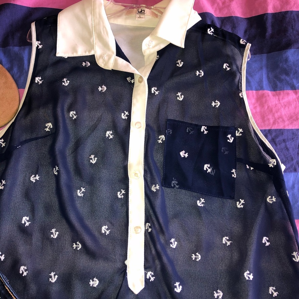 Adorable Sheer Anchor Collared Tank Blouse - Picture 2 of 7